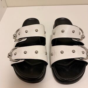 Rebecca Minkoff White Studded Double-Band Chunky Slide Sandals